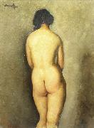 Nicolae Tonitza Nud vazut din spate, semnat stanga sus cu negru, ulei pe carton lipit pe carton china oil painting artist